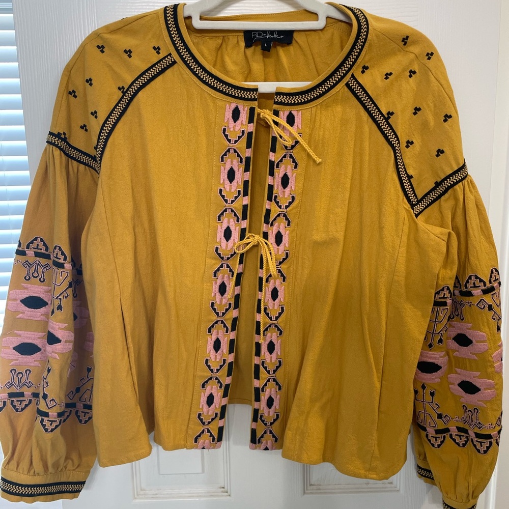 BB Dakota Mustard Embroidered Blouse